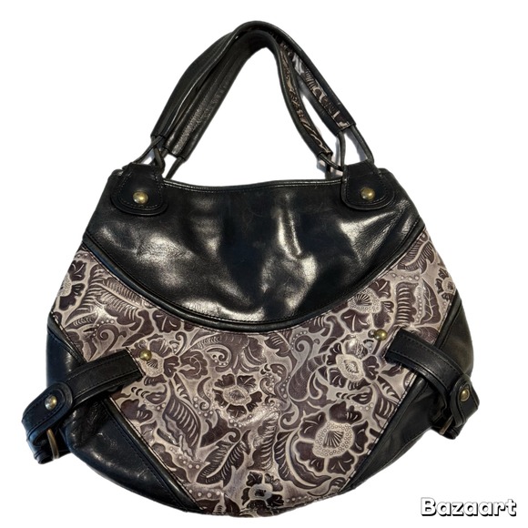 Designer Tres Vero Tooled Leather Handbag Shoulder Bag Purse Tote Floral O Ring - Picture 1 of 12